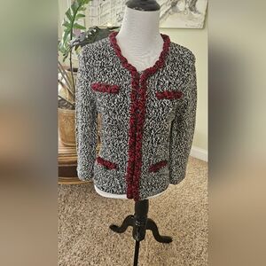 Ruby Rd Women's Black, White, And Red Knit Jacket